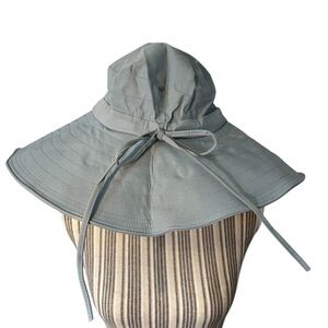 NEW Sun Hat Wide Brim Blue Grey Foldable Adjustable Detachable Chin Strap